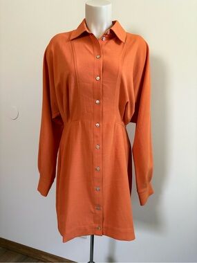 & Other Stories Orange Button-Front Shirt Mini Dress Size 10